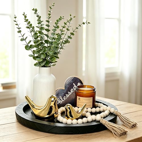 Rustic Modern Farmhouse Decor Set of 7 for Home Decor Living Room, Kitchen Counter, or Coffee Table Centerpieces Decor, Wood Round Decorative Tray Gifts for Women Men - color: Black