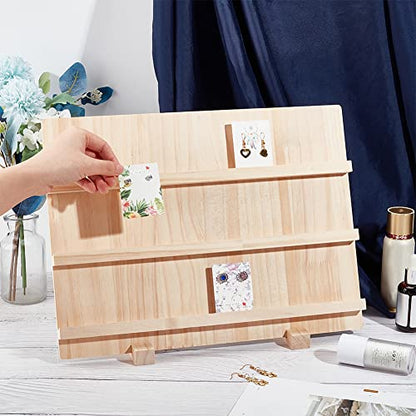 NBEADS Wood Earring Display Stands, 3 Layers Jewelry Earring Display Holder Wood Earring Card Holder Photos Business Card Holder Display with Base Stand for Home Office Retail Store, 40x14.1x30cm - color: 3 Layers Wooden L.w.thi: 15.7x11.8x5.55"