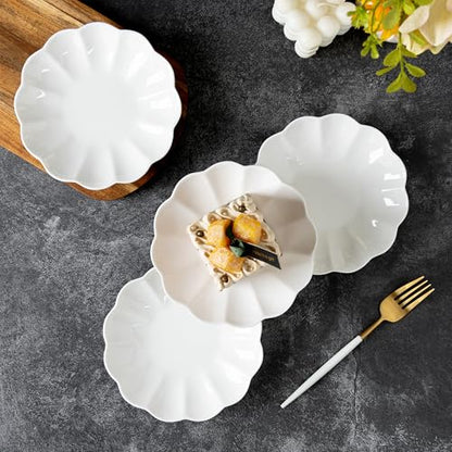 White Small Dessert Plates Set of 4,Ceramic Dinner Plates 6 Inch for Appetizer, Fruits, Cake, Salad,Microwave Safe,Christmas Gift - color: White-1