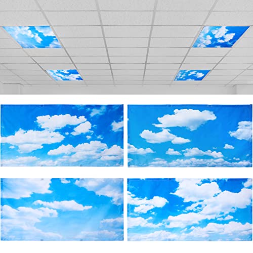 Hortsun 4 Pcs 4 x 2 Feet Fluorescent Light Covers for Ceiling Classroom Office Magnetic Filters Light Diffusers for Reducing Harsh Glare Flicker Home Decorations (Blue Sky Cloud) - style: Blue Sky Cloud