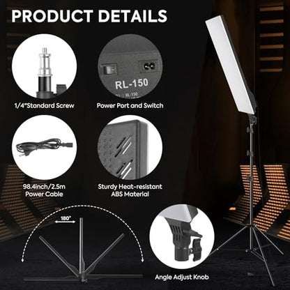 LED Video Light Kit 23.6", 2 Pack Photography Lighting 2500-7500K Dimmable Photo Studio Light 36W Streaming Light with Remote Control & Stand for YouTube TikTok Video Recording Gaming (23.6 inch)