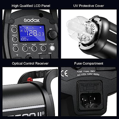 Godox 3 Pack QT600IIM 1800Ws 2.4G TTL Speedlite Studio Flash Strobe Light Bowens Mount Kit,GN76 1/8000s HHS,Recycle in 0.05-0.9 Sec for Studio Shooting, Location and Portrait Photography