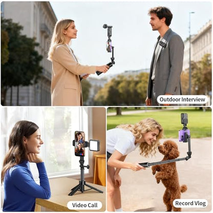 yAyusi Vlogging Kit for iPhone/Android，31" Selfie Stick Tripod with Light, Microphone, Remote Control ＆ Storage Boxes, YouTube Starter Kit for Interviews, Vlogs, TikTok, YouTube Video Recording