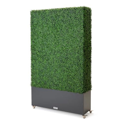Artificial Boxwood Hedge Wall with Dark Grey Planter Box and Wheels, Greenery Fake Faux Grass Panels Backdrop Divider 48" WX81 HX14 D - size: 48"WX81"HX14"D