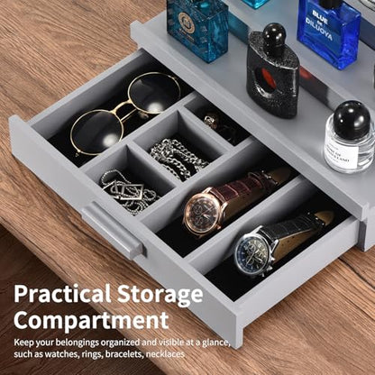 Perfume Organizer for Men, 3 Tier Wood Perfume Display Stand with Velvet Lining Drawer and Hidden Compartment for Watch,Jewelry,Perfume Display Risers,A Gift for Men (Gray) - style: 3 Tier - Grey