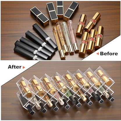 ELLDOO Rollerball Perfume Organizer, 23 Spaces Clear Acrylic Perfume Storage Holder Beauty Scent Holder, Stackable Makeup Lipgloss Lipstick Display Case Lip Gloss Storage Stand (8-Tier)