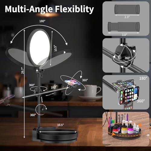 Zoom Lighting for Computer, Desk Ring Light with Stand, 55W Dimmable Full Screen Ring Light, with Rotating Storage Box, Pen Holder Stand, Phone Holder & Controller (Black, 10.5) - color: black
