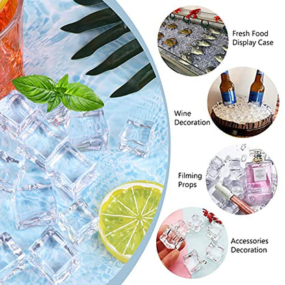 Fake Ice Cubes, 50 PCS 0.8" Fake Ice, Artificial Acrylic Crystal Diamonds for Vase Fillers, 20 mm Plastic Ice Cubes for Party, Wedding - color: 20 MM-50PCS