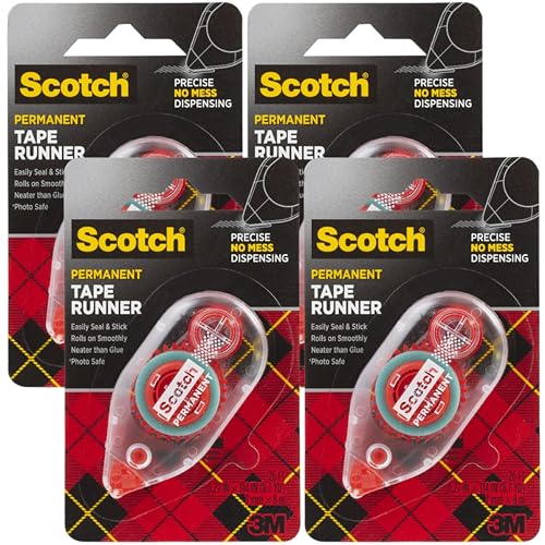 Scotch 6061 Scotch Double Sided Adhesive Roller Tape Runner, Permanent, Acid-Free, Photo-Safe Adhesive for Scrapbooking, Photo Mounting, and Crafts, 0.27 in x 26 ft per Roller, Pack of 4 - size: 4-pack