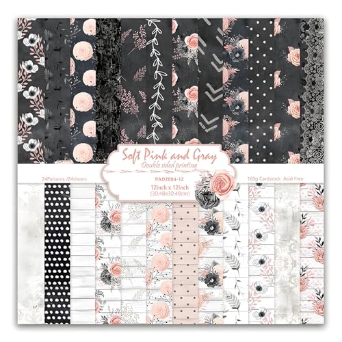 VIVIQUEN 24 Pack Retro Black Lace Textures Scrapbook Paper, 12x12 Inch Vintage Double-Sided Specialty Craft Paper Folded Flat for DIY Background Cards Art Photo Album Decor Junk Journals Decoration