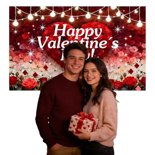 Large Happy Valentines Day Decorations Fabric Banner for Valentines Party Photo Props Sign, Wedding Anniversary Party Celebrations Indoor Outdoor