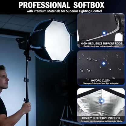 Softbox Photography Lighting Kit, 11.8"/30cm Quick Release Bowens Mount Softbox with 62.9'' Tripod Stand, 3000K–6500K Dimmable Video Light, Studio Lights for Photography, Portrait, Video Recording