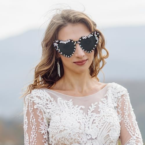 Etercycle Heart Sunglasses, Bride to Be Gifts Bachelorette Party Bride Sunglasses, Cute Glasses for Women Bachelorette Party (Black Diamond) - color: Black Diamond