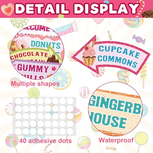 20 Pieces Candyland Decorations Welcome to Candyland Signs Candy Party Decorations for Kids Girls Candy Land Themed Birthday Party Halloween Christmas Trunk or Treat Car Decorations - style: Candyland