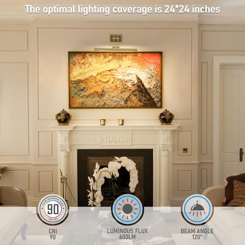 LEONLITE 3CCT Dimmable LED Picture Light, 2700K/3000K/4000K Selectable, CRI90 Swivel Full Metal Picture Frame Light for Wall Art, Painting, Artwork, Portrait, Plug-in & Hardwired, Antique Brass - color: Antique Brass-CCT