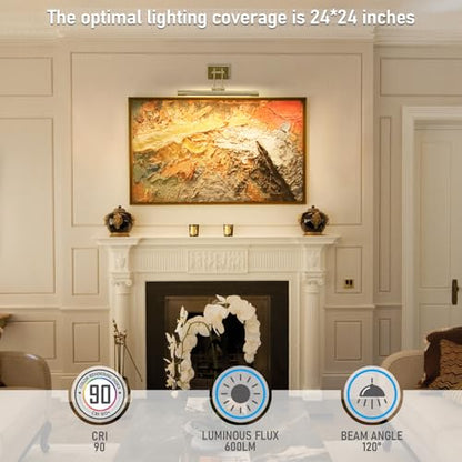 LEONLITE 3CCT Dimmable LED Picture Light, 2700K/3000K/4000K Selectable, CRI90 Swivel Full Metal Picture Frame Light for Wall Art, Painting, Artwork, Portrait, Plug-in & Hardwired, Antique Brass - color: Antique Brass-CCT