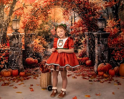 Kate Autumn Stone Arch Backdrops Pumpkin Photo Backdrop Fall Leaves Scenery Photography Backdrops for Seasonal Party Photo Studio Props, 8x8ft - size: 8x8ft