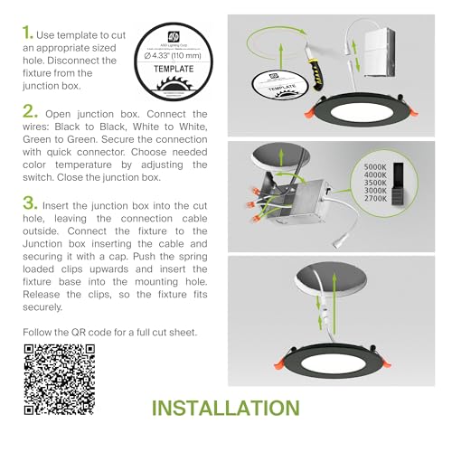 ASD 6 Pack LED Recessed Lighting 4 Inch 12W, 5 CCT 2700K-5000K CRI90+, IC Rated Ultra Thin Dimmable Ceiling Lights with J Box, Canless Wafer Downlight, Round Slim Panel Light, Energy Star ETL, Black - color: Black, size: 4 Inch 6 Pack