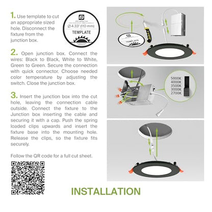 ASD 6 Pack LED Recessed Lighting 4 Inch 12W, 5 CCT 2700K-5000K CRI90+, IC Rated Ultra Thin Dimmable Ceiling Lights with J Box, Canless Wafer Downlight, Round Slim Panel Light, Energy Star ETL, Black - color: Black, size: 4 Inch 6 Pack