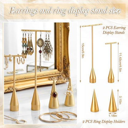 AceOrbit 6 Pcs Jewelry Display Set, Velvet Jewelry Mannequin Display, T-bar Bracelet Holder, Earring and Ring Finger Stand