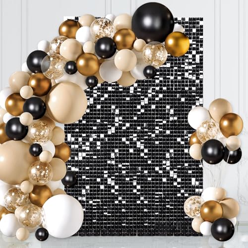 Black Shimmer Wall Backdrop Panels 3ftx4ft Square Shiny Party Sequin Graduation Backdrop Decorations for Birthday Anniversary Halloween Engagement Background - color: Black, size: 3ftx4ft