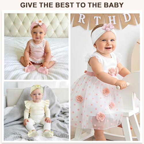 CÉLLOT Baby Girl Headband and Socks, Non-Slip Floral Socks and Soft Floral Nylon Hairbands for Babies Infants and Toddlers（dot） - color: White+Beige+Pink（Socks）
