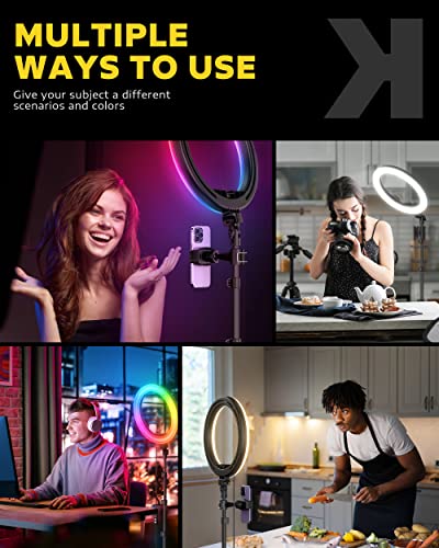 Kaiess 10.2" Selfie Ring Light with 65" Adjustable Tripod Stand & Phone Holder for Live Stream/Makeup, Upgraded Dimmable LED Ringlight for Tiktok/YouTube/Zoom Meeting/Photography (RGB) - color: rgb