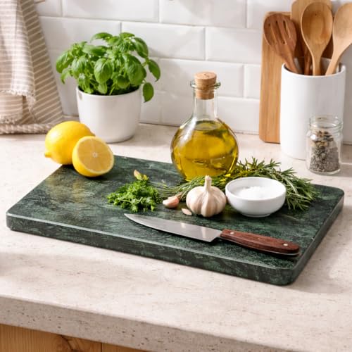 Home Basics Multi-Purpose Pastry Marble Tray Cutting Board Slab With Non-Slip Feet For Stability & Scratch Protection For Countertop. Easy To Clean,Trivet, Green (8Inches x 12Inches) - color: Green, size: 12"L x 8"W