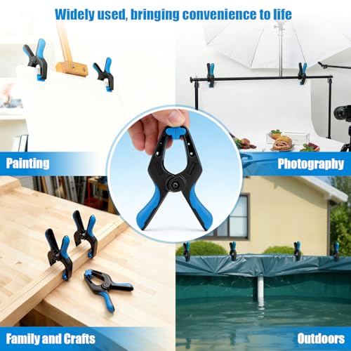 12 Pack 4inch Heavy Duty Spring Clips, Plastic Spring Clamps for Woodworking, Backdrop Stand, Pool Cover, Photography, Crafts