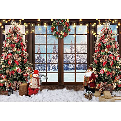 Christmas Backdrop Xmas Tree Santa Claus Window View Photo Background for Christmas and Happy New Year Eve Celebration Party Banner Photography Studio Props (9x6ft, Polyester) - size: 9x6ft-Polyester