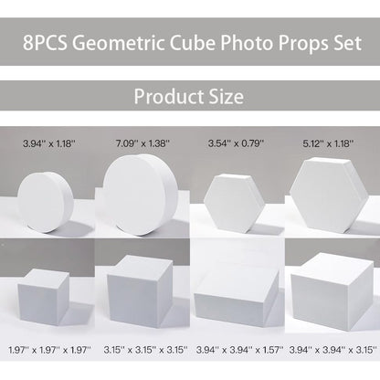 8PCS Geometric Cube Photo Props Set, Hard Foam Photography Background Props for Goods, Crafts, Lipstick, Jewelry, Cosmetics, Makeup Tools, Food (Blue) - color: Blue