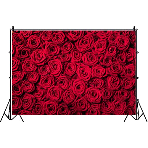 Laeacco 7x5ft Red Roses Background Vinyl Photography Background Blossoms Roses Wall Texture Lovers Girls Children Kids Photos Video Studio Props - size: 7x5ft