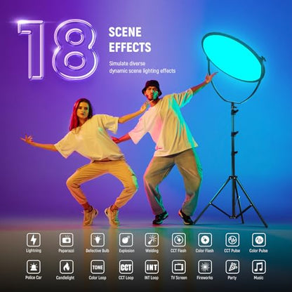 NEEWER 18" RGB LED Round Panel Video Light with APP Control, 65W 6000Lux/0.5m 2500K-8500K RGBCW Photography Studio Lighting /18 Scenes/V Battery Powered for Outdoor Filming Recording Streaming, GR18C - style: RGB