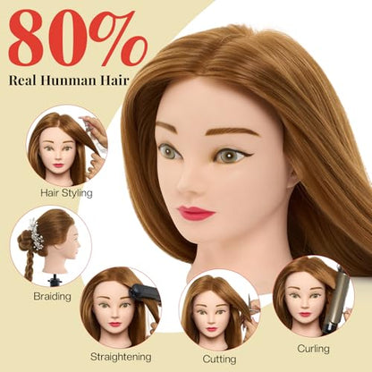 Mannequin Head with 80% Real Human Hair with Tripod Stand - 28" Cosmetology Manikin Doll Head for Hair Styling, Hairdressing Training Head for Braiding Practice Suitable for Hair Extensions - color: Blonde#27&Tripod Set