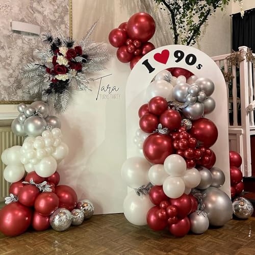 Double Stuffed Burgundy Balloons Different Size 115Pcs 5/10/12/18 Inch Maroon Balloon Garland Arch kit for Birthday Wedding Baby Shower Anniversary Party - color: Burgundy