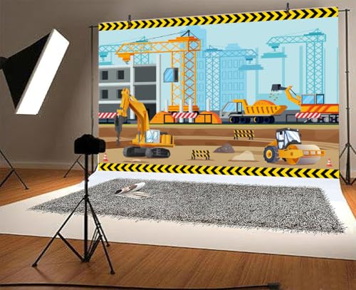 5 x 3 ft Construction Theme Backdrop Dump Truck Excavators Material Equipment Under Construction Background Kids Boys Birthday Party Banner Decoration Photo Studio Props - color: Multi1, size: 5X3FT