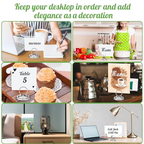 MotiMind 24 Pcs Table Number Holders-Metal Place Card Holders Table Number Stands Tabletop Sign Stands for Photos, Menu, Memo, Notes, Wedding, Restaurant, Banquet, Birthday(Matte Silver) - color: Matte Silver