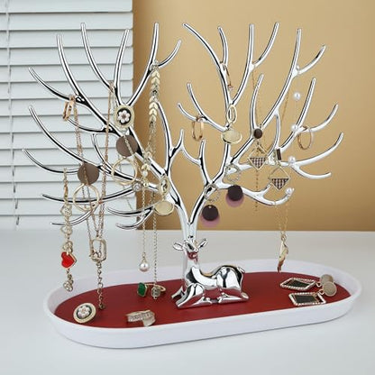 MORE&LESS Antlers Jewelry Display Stand,Silver Deer Hanging Organizer for Ring Earrings Necklace Bracelet - color: Silver