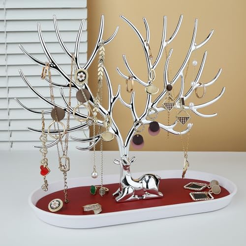 MORE&LESS Antlers Jewelry Display Stand,Silver Deer Hanging Organizer for Ring Earrings Necklace Bracelet - color: Silver