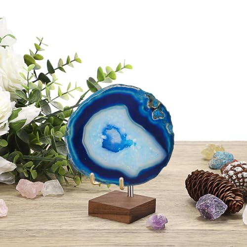 Hipiwe Adjustable Metal Arms Display Stand Easel with Wooden Base - Small Display Easel Holder for Displaying Fossil Coral Geodes Rock Mineral Agate Plate Seashell and Photos, 2"x2"x3.2"