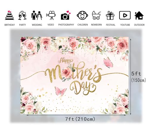 7x5ft Mother's Day Photography Backdrop Mothers Day Party Banner Photo Backdrop Mother's Day Brunch Decoratios Background Studio Props 264 - size: 7x5ft