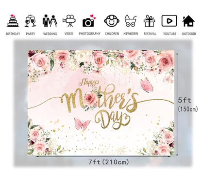 7x5ft Mother's Day Photography Backdrop Mothers Day Party Banner Photo Backdrop Mother's Day Brunch Decoratios Background Studio Props 264 - size: 7x5ft