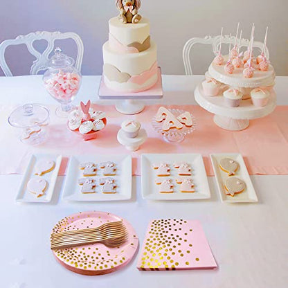 Pink and Gold Party Supplies,Serves 35 Guests Pink Paper Plates and Napkins,Disposable Party Paper Plates for Birthday Wedding - color: Pink Gold Dot Paper Plate