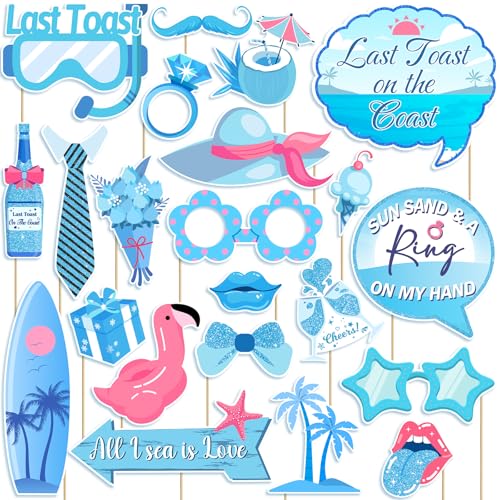 22 Pcs Coastal Bachelorette Party Photo Booth Props Set, Last Toast on The Coast Theme Decorations, Blue Nautical Beach Bridal Shower Wedding Engagement Party Supplies