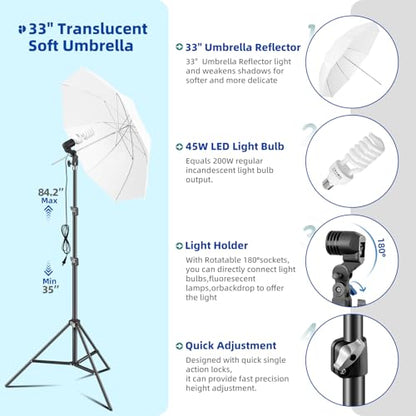 Photography Lighting Kit with 8.5x10ft Backdrops, LED Bulbs, Softboxes & Umbrellas - Complete Studio Setup for Video & Photo Shoots