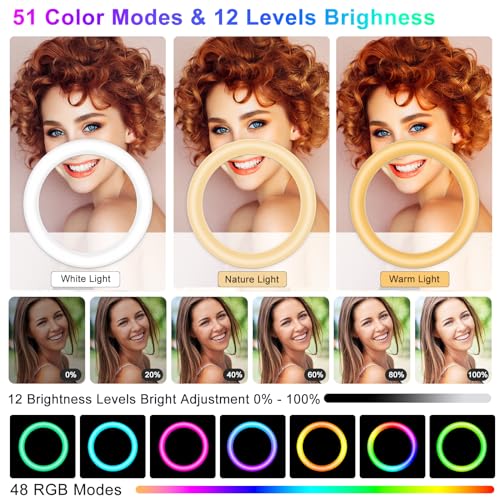 STALLY 13.3" Ring Light with Stand, Music Mode, 75" Tall with 3 Phone Holder, 3 CCT Modes & 48 RGB Color Modes, Ring Light Tripod for iPhone with Wireless Remote, Great for Photograph/Makeup/TikTok - size: 13.3in