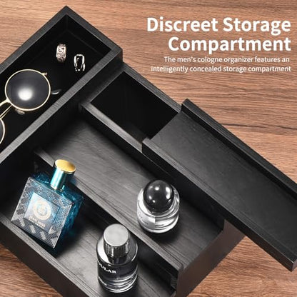 Perfume Stand Organizer for Men, 3 Tier Perfume Display Shelf with Velvet Lining Drawer and Hidden Compartment,Display Risers (Black - 2 Drawer) - style: 2 drawer - Black