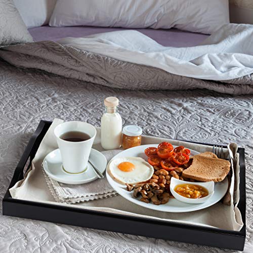 MDLUU Plastic Serving Tray, Ottoman Tray with Cutout Handles, Rectangle Butler Tray for Breakfast in Bed, Coffee Table Decor, Party (Black) - color: Black