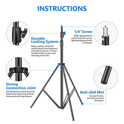 Neewer Heavy Duty Light Stand 10 Feet/3 Meters Adjustable Spring Cushioned Metal Photography Tripod Stand for Photo Studio Softbox, Flash Monolight, Ring Light and Other Photographic Equipment(Black) - size: 300cm