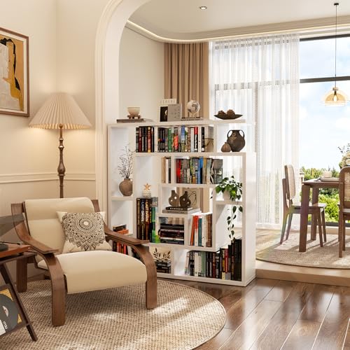 Armocity 6 Tier Display Book Shelf Wall Mounted Bookshelf Freestanding Geometric Bookcase Floating Book Shelves for Wall Bedroom Living Room Home Office, 45.5"(W) * 47"(H), White - color: White